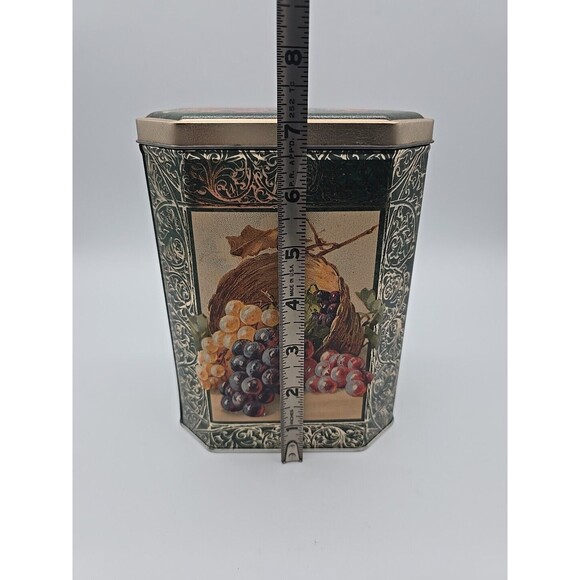 Vintage Hexagon Shaped Cookie Candy Storage Tin with Fruit Design - Picture 7 of 12